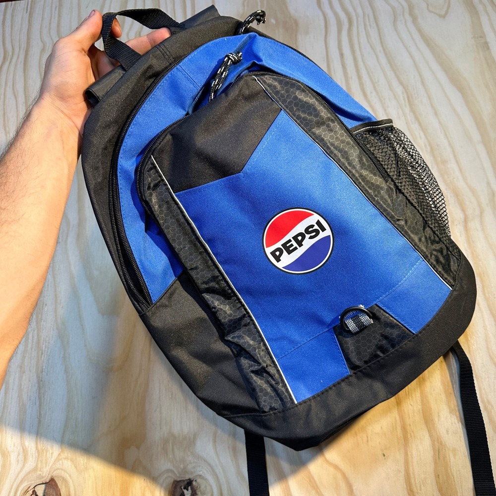 Pepsi Cola Logo Backpack Blue Black Canvas School Bag Rucksack OS